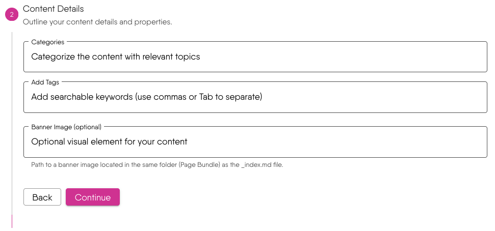 Step 2: Content Details